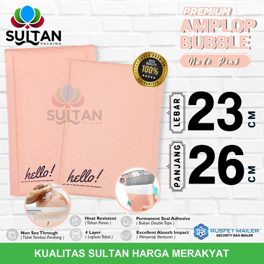 

AMPLOP BUBBLE MAILER 23x26cm SOFT PINK MATTE ENVELOPE WRAP RUSFET MURA