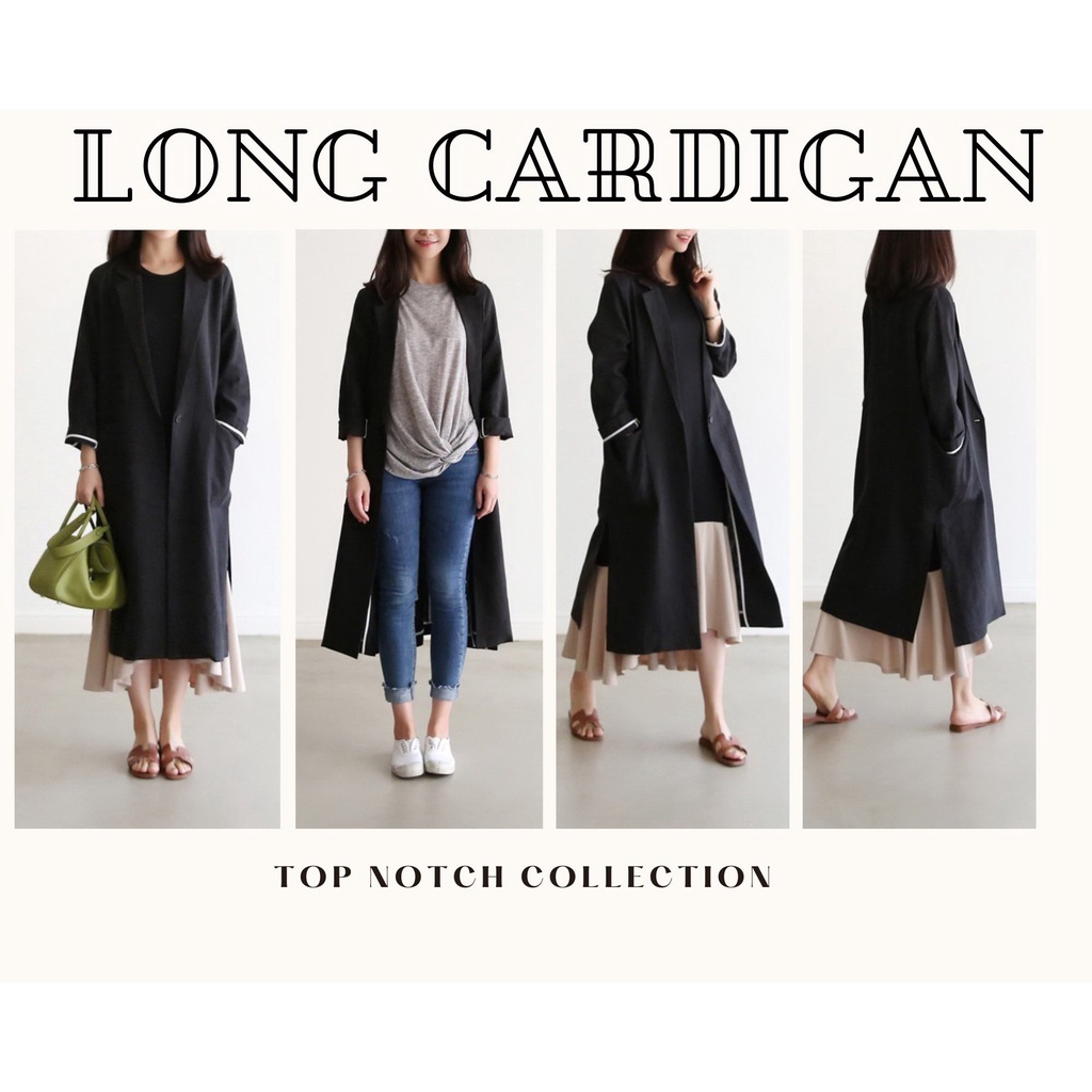 1092 Long Cardigan Outer Wanita Korean Style Cardigan Panjang Linen