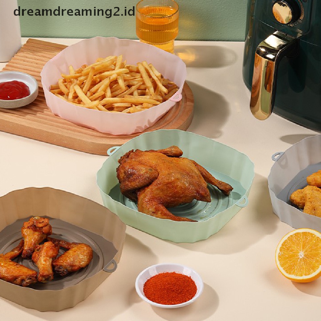 (dream) 21 cm Air Fryers Oven Baking Tray Fried Chicken Basket Mat AirFryer Silikon Pot Bulat Replacemen Grill Pan Aksesoris.