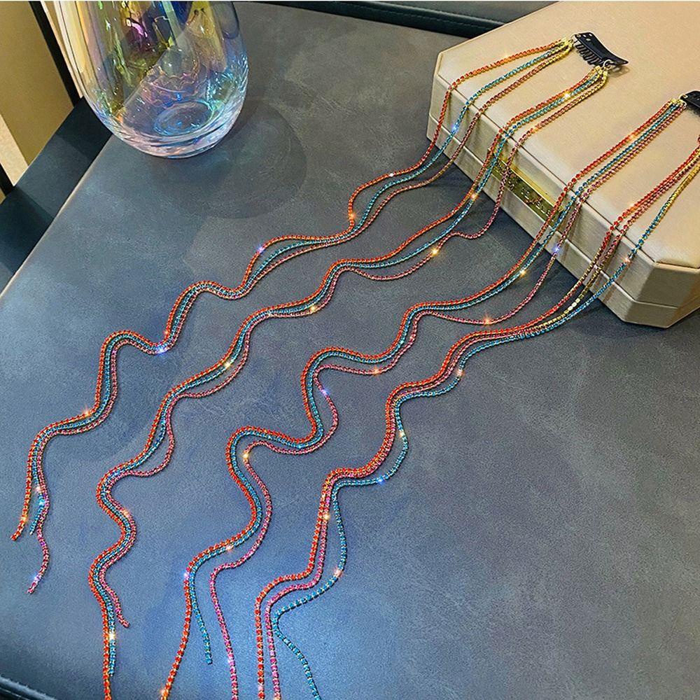 Agustinina Kristal Dikepang Jepit Rambut Elegan Stylish Rumbai Panjang Ponytail Clip Multi-layer Baru Hiasan Kepala Korea Jepit