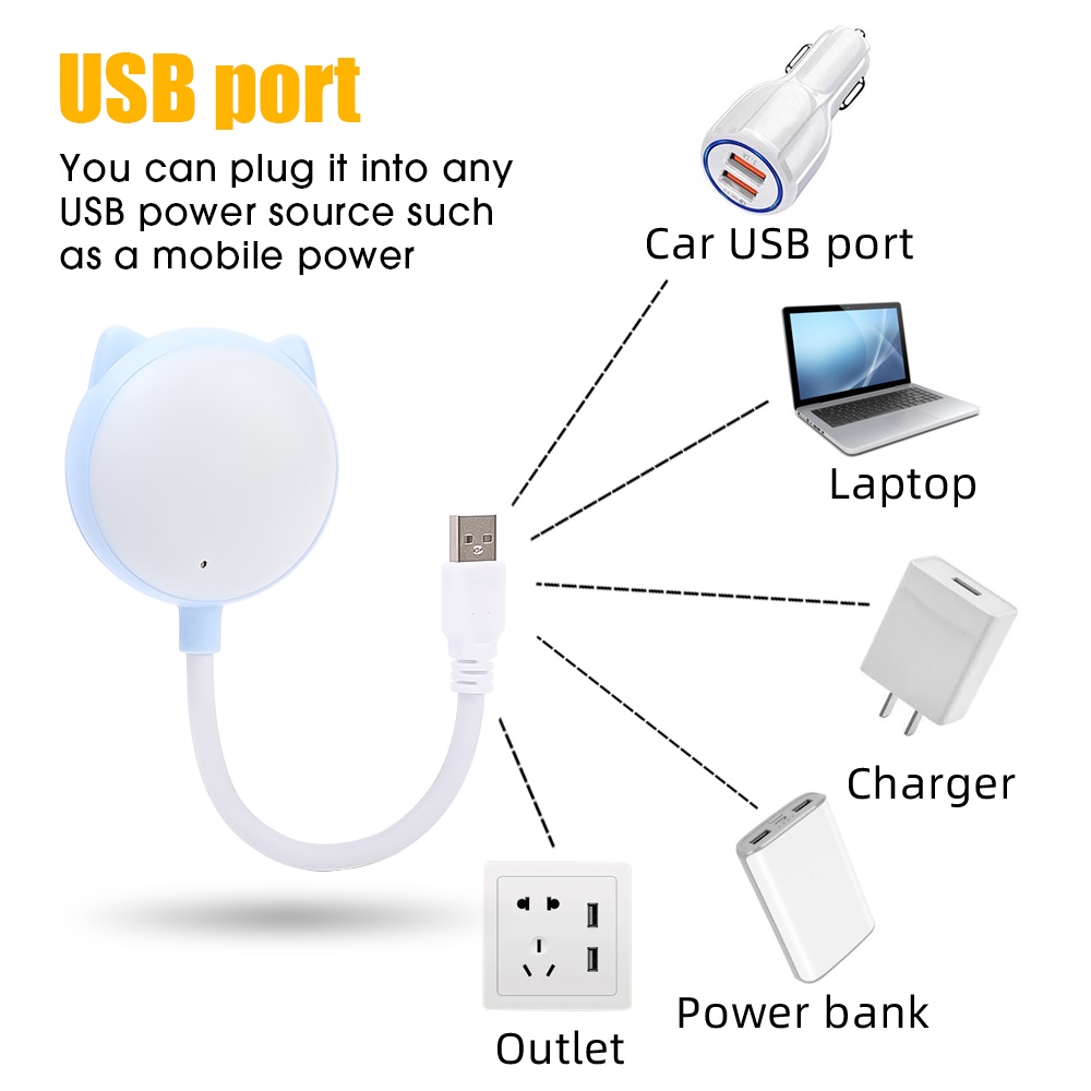 Colokan USB Kecerahan Yang Dapat Disesuaikan Fleksibel Dapat Ditekuk Tiang Panjang Bentuk Kucing Dapat Berubah Warna Lampu Malam Rumah Kontrol Suara Pintar Lampu Meja Perlindungan Mata