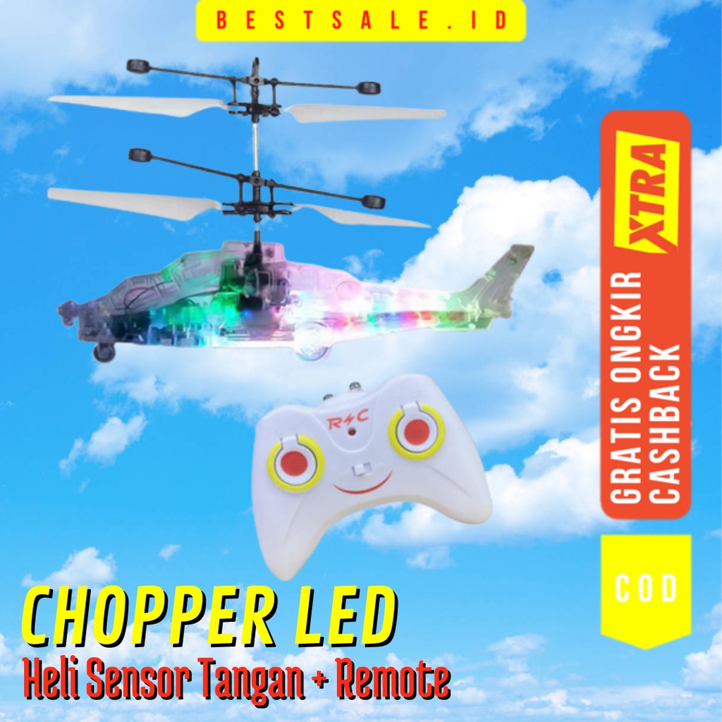 Mainan LED Helikopter Remote Control - Helicopter RC Sensor Tangan Lampu LED - Mainan Anak Pesawat Terbang LED