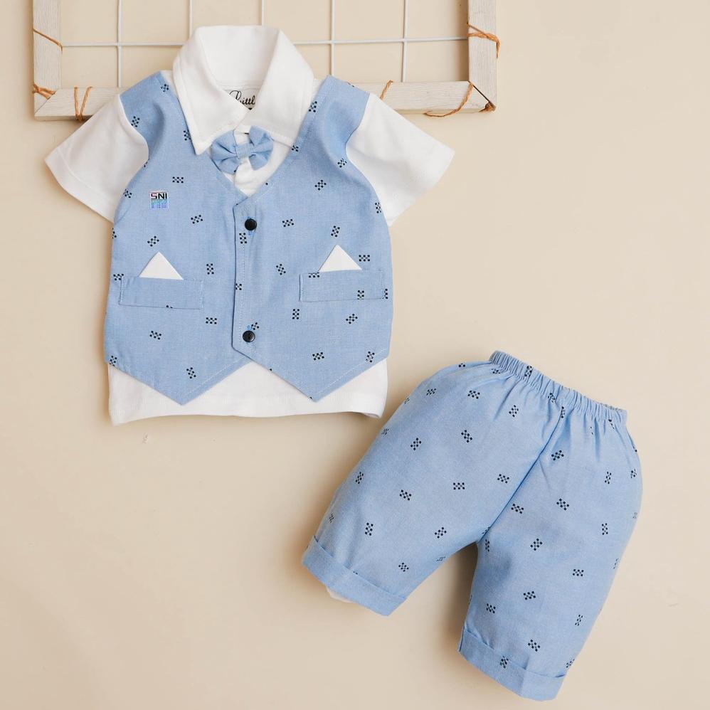 Nuna Store Setelan Rompi Anak Motif / Setelan Baju Formal Anak Bayi Laki-Laki Cowok 0 Bulan - 3 Tahu