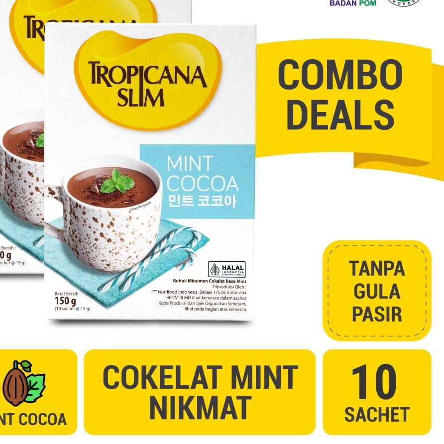 

➴ Twin Pack - Tropicana Slim Mint Cocoa 10 Sachet - Minuman Cokelat Mint Nikmat Tanpa Gula Pasir ➩