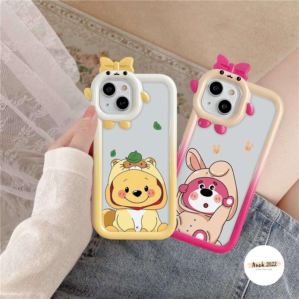 IPHONE Case Kompatibel Untuk Iphone14Plus14 13 12 11 Pro Max 6s 6 8 7 Plus XR X XS Max SE 2020 3D Kartun Winnie Bear In Cute Tiger Costume Cute Bow-knot Little Monster Lens Soft Cover