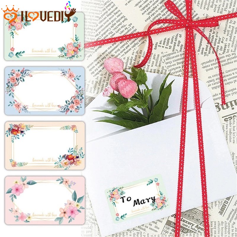 250pcs/roll Self-adhesive Kraft Tag Kertas Dapat Ditulis Kosong Stiker Bunga Kotak Hadiah Tag Dekoratif Penyimpanan Makanan Toples Mark Label Untuk Dapur Kantor Sekolah
