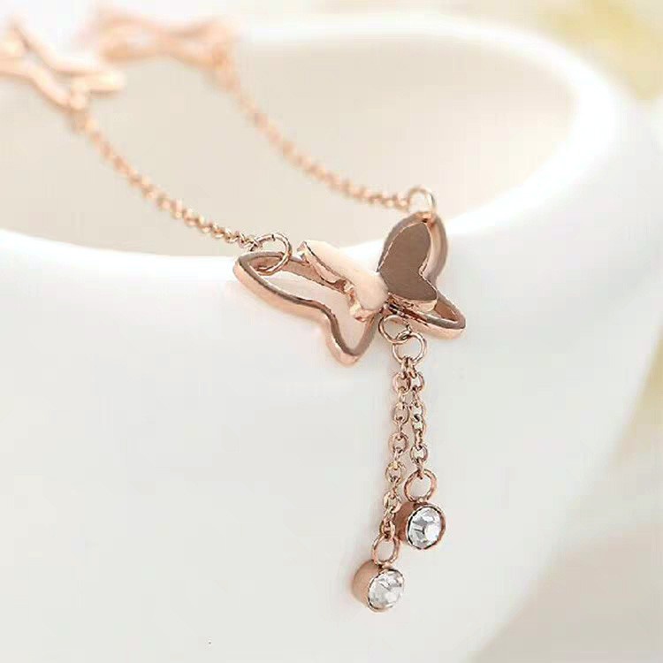 Gelang Kaki Hypoallergenic Tahan Air Bahan Titanium Steel Warna Rose Gold Aksen Kupu-Kupu Untuk Wanita Butterfly Girlfriends