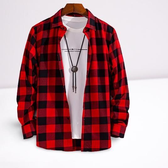 ❈ Kemeja Kotak Cowok - Hem Flanel Pria Lengan Panjang - Kemeja Flanel Merah Pria - Baju Kotak - Keme