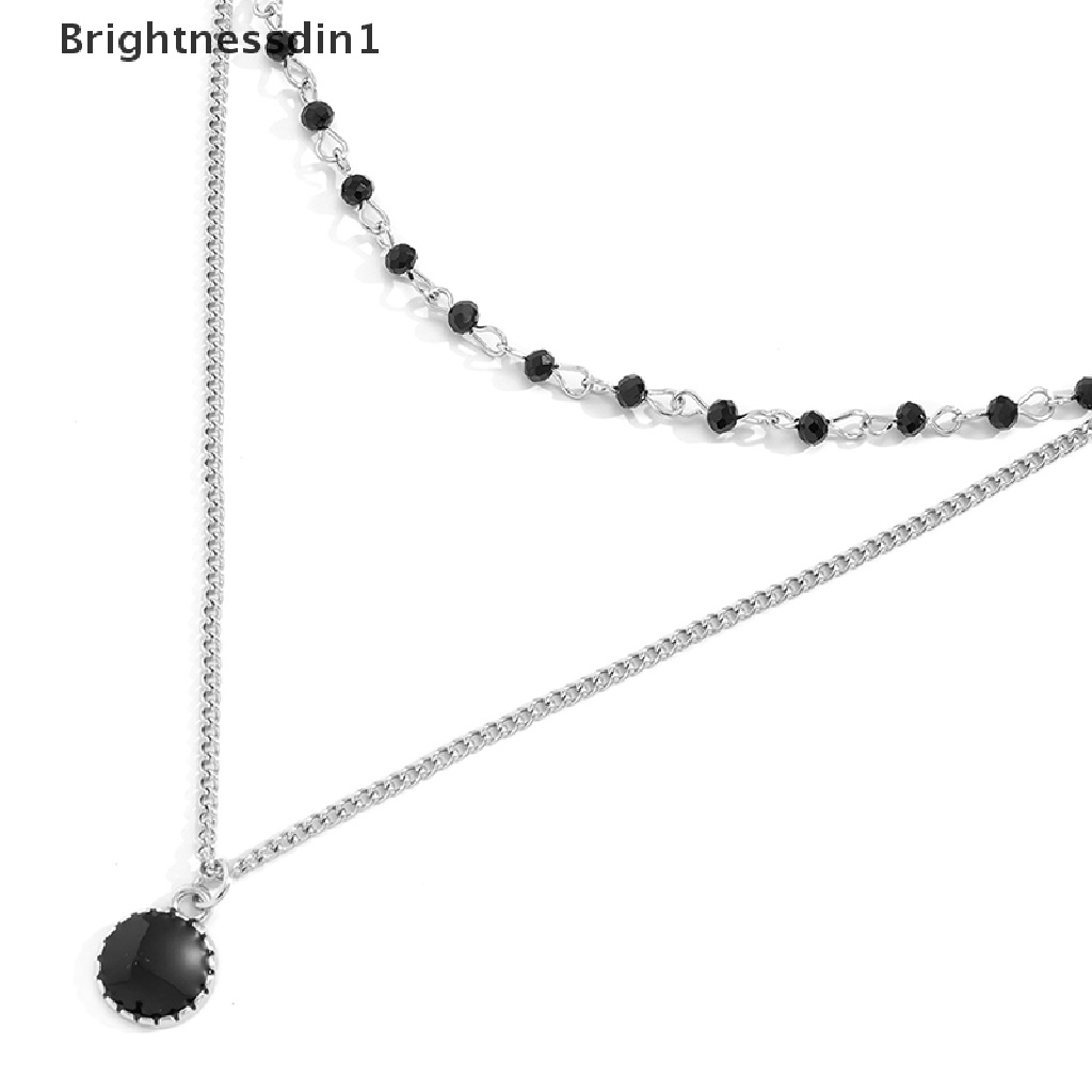 [Brightnessdin1] Kalung Mutiara Dua Lapis Sederhana Pria Liontin Berlian Imitasi Hitam Untuk Aksesoris Perhiasan Rantai Pria Butik