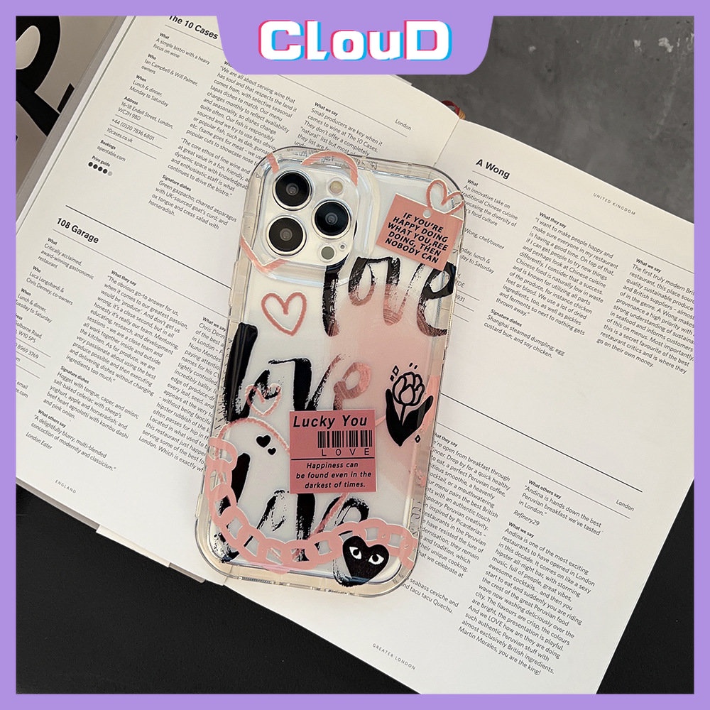 Comme des Garcons Casing Kompatibel Untuk iPhone 7Plus 11 13 12 14 Pro Max XR X XS Max 7 6s 8 6 Plus Kartun Graffiti Cinta Hati Label Bunga Bening Shockproof Lembut Airbag Cover