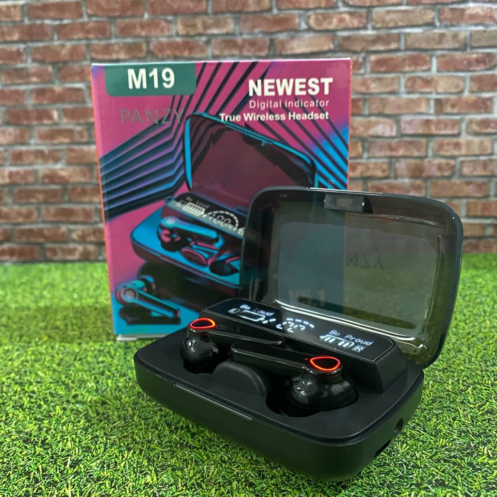 (NC) M19 Panzy Headset Bluetooth 5.1 Earbud TWS Nirkabel LED Digital Power Display Stereo