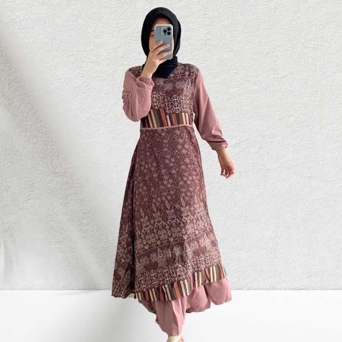 Gamis Kanna - Gamis Tenun Pesta Raya Syari wanita Casual Lebaran Maxmara Lux MCL2 Tali Pinggang Samping