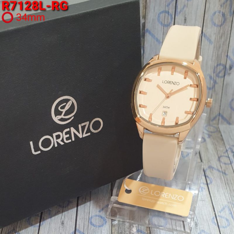 ( BISA COD ) JAM TANGAN WANITA LORENZO 7128 ORIGINAL RUBBER TALI KARET TANGGAL AKTIF DIAMETER 3.4 CM