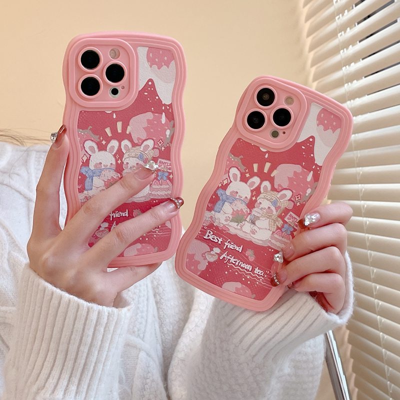 IPHONE Soft Case Iphone7 8 Plus XR XS Max11 12 13 14 Pro Max14 Plus SE 2020 2022 Casing Ponsel Strawberry Bunny Wanita Motif Ripple Wave Case