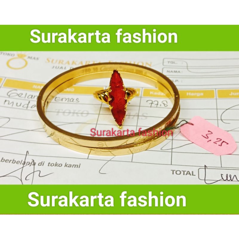 SET GELANG DAN CINCIN PERHIASAN WANITA DEWASA BERLAPIS EMAS MUDA ANTI KARAT