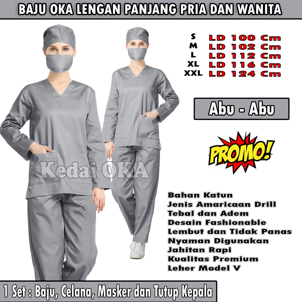 Jual Seragam Oka Lengan Panjang / Baju Jaga Suster Rumah Sakit / Baju Dinas perawat / Baju Ok Medis / Baju Bidan / odel Terbaru - Promo Murah