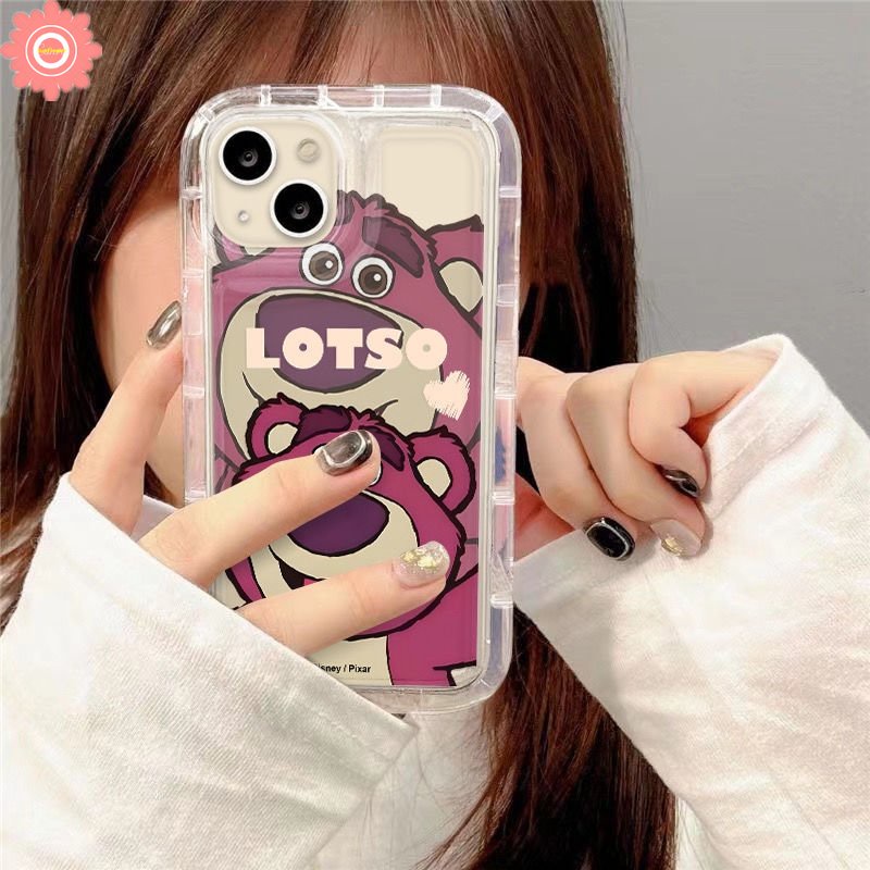 IPHONE Kartun Lucu Manyo Strawberry Bear Phone Case Kompatibel Untuk Iphone11 6 6S 7 8 Plus 14 13 12 Pro MAX XR X XS MAX Airbag Shockproof Transparan Bening Soft Casing Cover