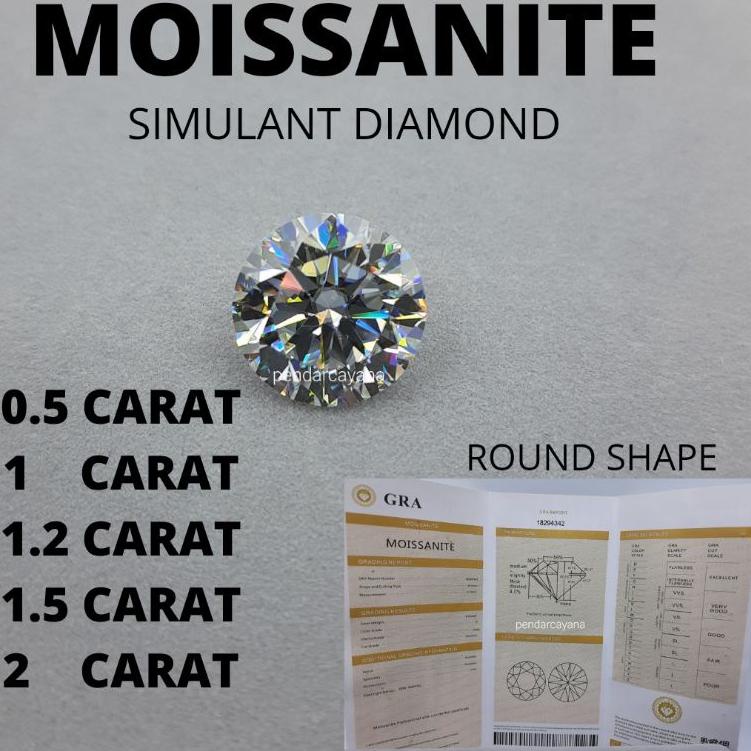 ✶ batu permata moissanite simulant diamond 0.5 carat - 2 carat bulat / PCS ♢