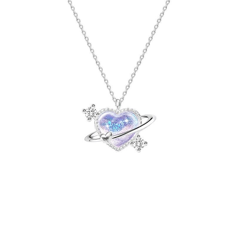 Korea Cinta Biru Moonlight Batu Kalung Sederhana Ins Gaya Wanita Tulang Selangka Rantai Titanium Steel Necklace