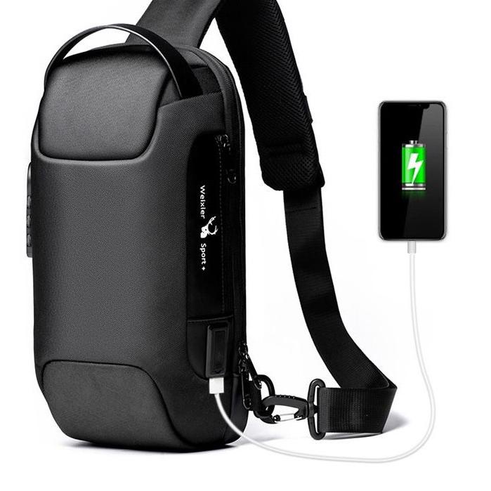 ☉ WEIXIER 9529 Tas Selempang Pria Shoulder Bag Anti Maling USB Port Anti Air WX-OS ➻
