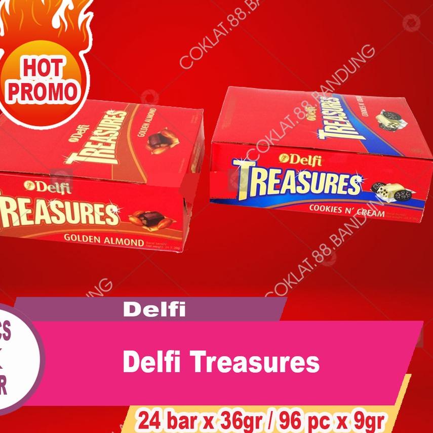 

❈ Delfi Treasure Box Isi 24 Bar X 36gr Golden Almond Cokelat, Coklat Delfi Treasures Cookies Cream 24 Pak 96 pcs X 9 gram Kiloan ☆