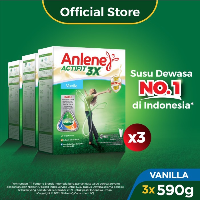 

[ COD ] Anlene Actifit 3X Susu BubukVanila 3 x 590g-Tulang, Sendi & Otot