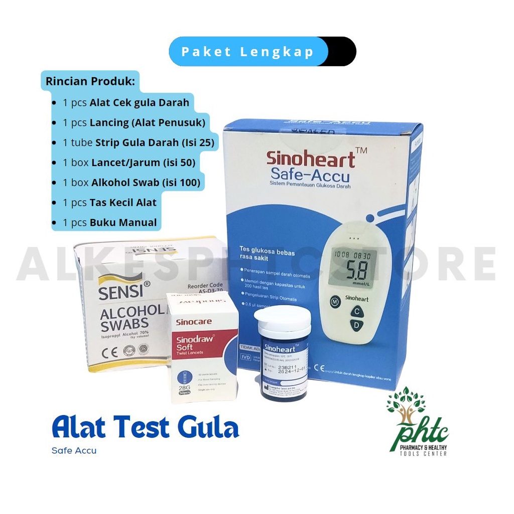 Paket Lengkap Sinocare Alat+Lancet+Strip Gula Isi 25 l Alat Tes Gula Darah (25 Strip) Sinoheart By Sinocare l Alat ukur Gula Darah