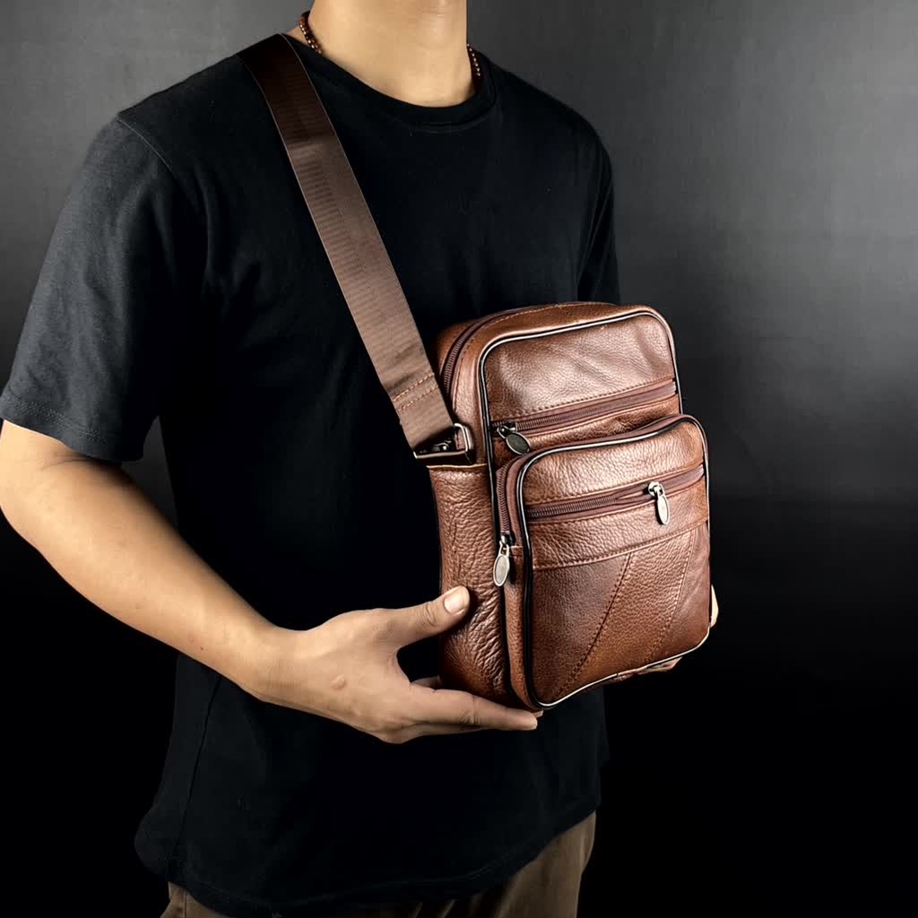 Tas Selempang kulit ASLI Tas Pria Kulit Asli Sling Bag Waterproof
