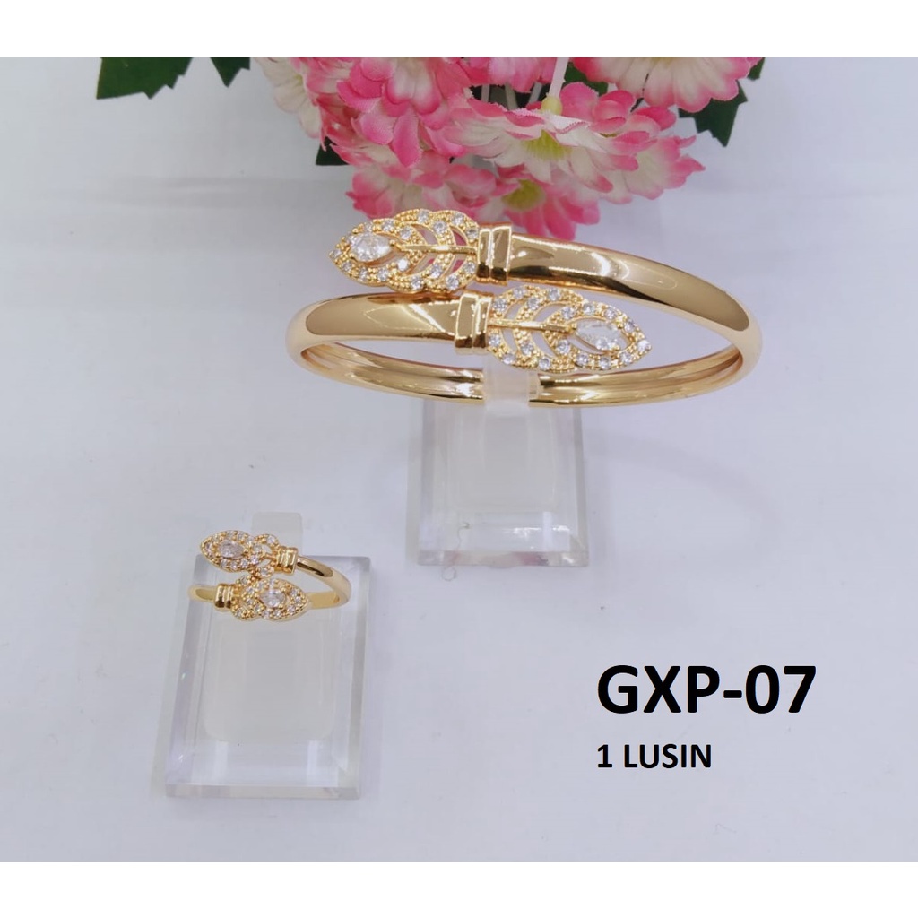 SET GELANG + CINCIN XP PLAT EMAS GOLD DAUN DIAM LEWAT TERMURAH / DUNIA GELANG TERBARU