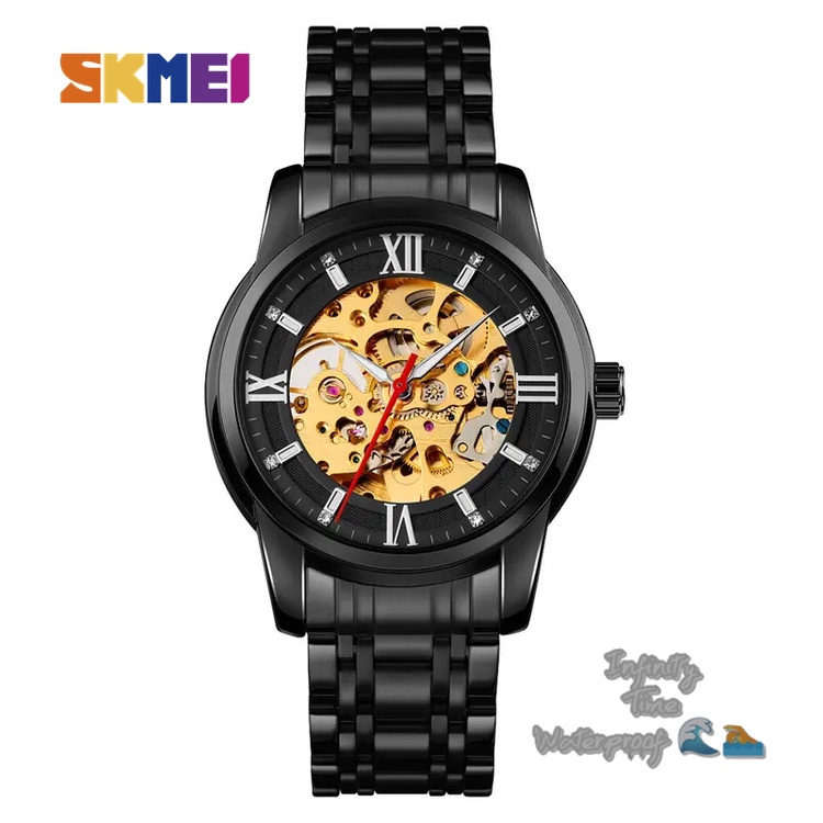 Jam Tangan Skmei 9222 Cowok Analog Rantai Stainless Mesin Automatic Kualitas Original Waterproof
