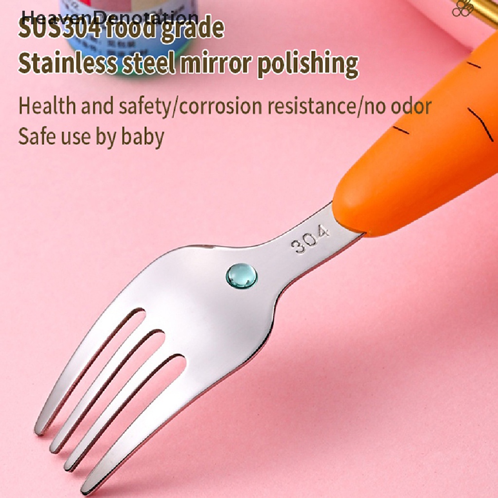 [HeavenDenotation] 3pcs Peralatan Makan Bayi Kartun Wortel Garpu Sendok Anak Alat Makan Gadget Set HDV