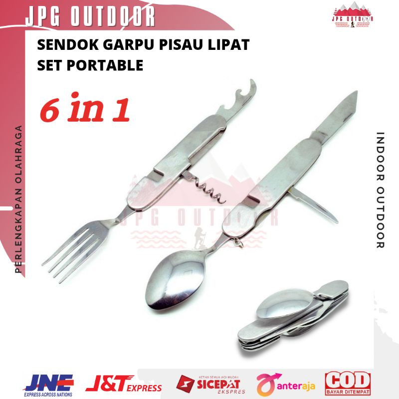 Sendok Garpu Pisau Lipat Stainless Set EDC Tools Knife Portabel Alat Makan Camping Outdoor Travel Portable
