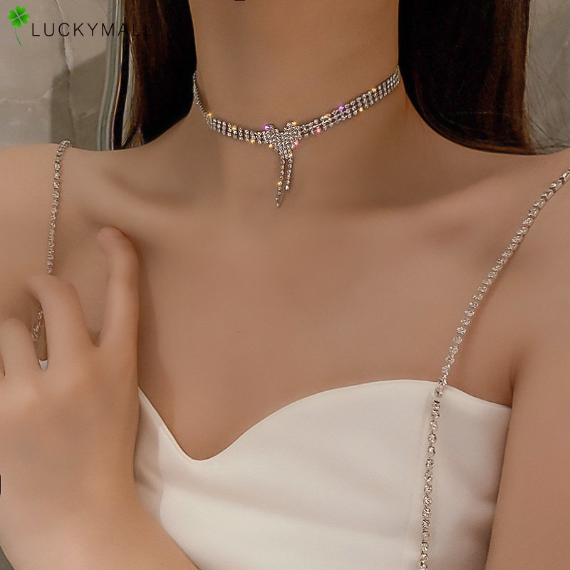 Kalung Choker Kristal Elegan Untuk Wanita Fashion Cinta Hati Necklace Perhiasan Aksesoris