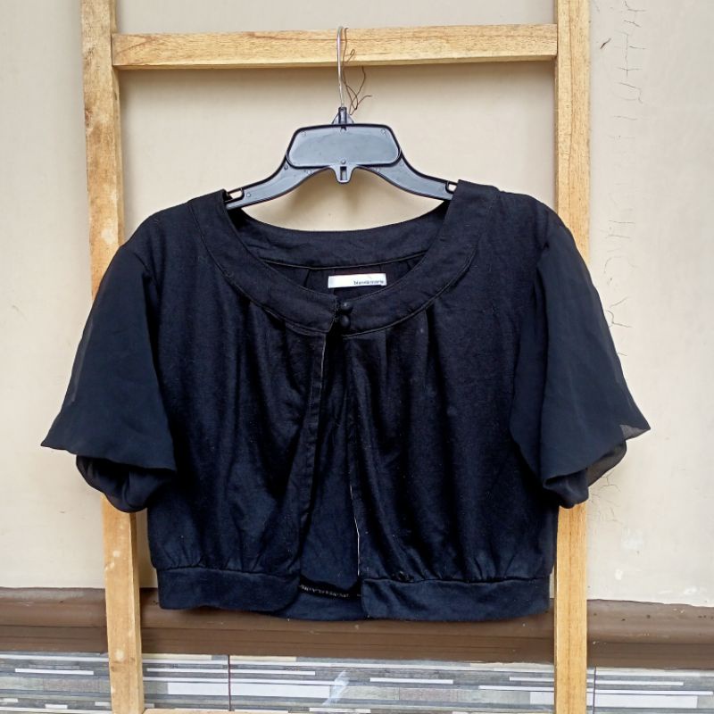 Cardigan Bolero Crop Lengan Balon pendek warna hitam Hitam Pekat Import