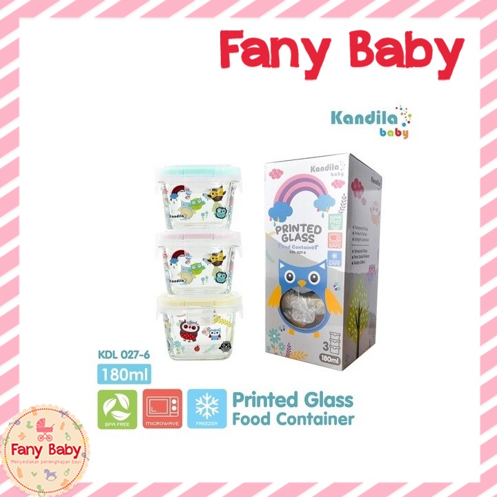 KANDILA BABY PRINTED GLASS FOOD CONTAINER 3PCS 180ML / KDL027-6