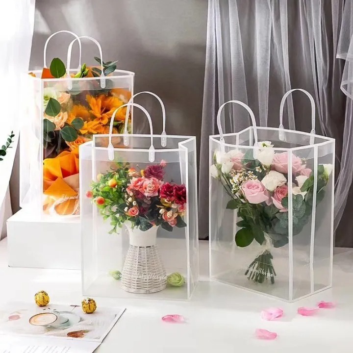 [10 Pcs] Flower Paper Bag Transparent / Flower Bags With Handle / Gift Bag Bouquet / Paper Bag Bunga Transparan / Tas Tote Buket Bunga / Kantong Pvc List