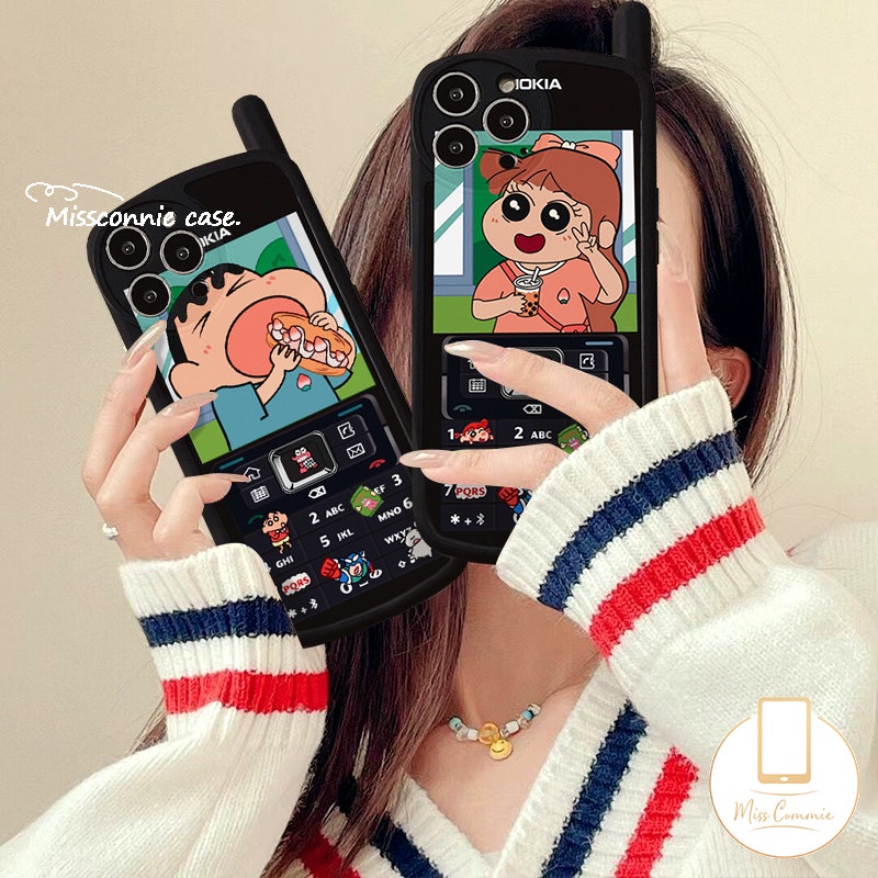 IPHONE Case Bentuk Ponsel Crayon Shin-chan Kartun Kompatibel Untuk Iphone7 8 Plus11 13 14 12 Pro MAX XR X XS MAX SE 2020 Kepribadian Retro Seluler Kreatif Lucu Sakurada Nene Soft Cover