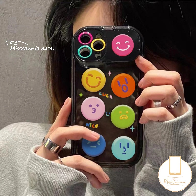 Flip Make Up Mirror Phone Case Kompatibel Untuk IPhone 11 Pro Max XR 78 Plus 11 13 12 14 Pro Max X XS Max SE 2020 Kartun Lucu Smiley Back Full Cover