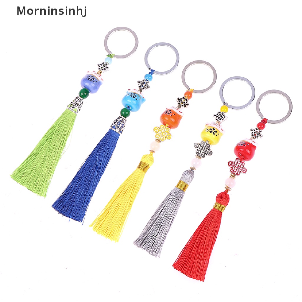 Mornin Kartun Kucing Beruntung Liontin Gantungan Kunci Handmade Cina Simpul Tenun Key Chains id