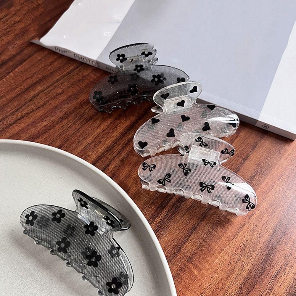 Agustina Bow Hair Claw Lucu Elegan Ponytail Holder Untuk Gadis Cinta Hati Hiasan Kepala Hiasan Kepala Akrilik Untuk Wanita Women Hair Clips