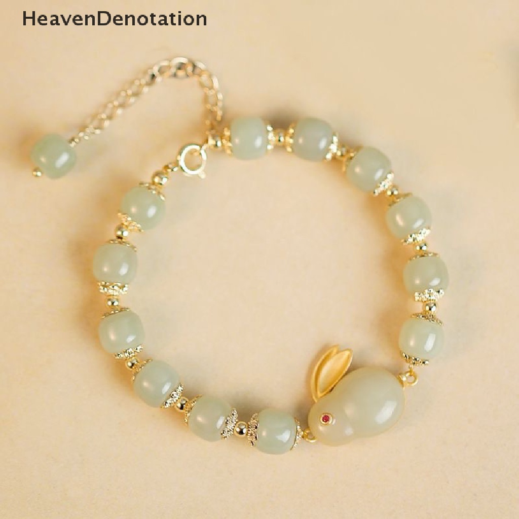 [HeavenDenotation] Sederhana Mode Kelinci Hetian Giok Gelang Fashion Temperamen Hewan Pesona Gelang Untuk Gadis Lucu Wanita Gelang Perlengkapan Perhiasan HDV