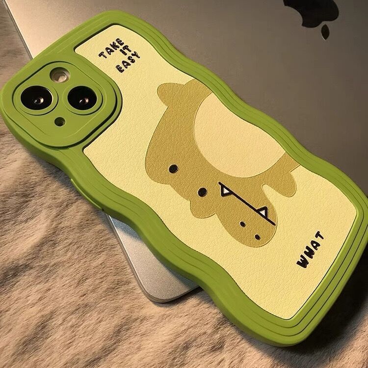 IPHONE Casing Ponsel Desain Tepi Gelombang Dinosaurus Hijau Kompatibel Dengan Iphone12 13 14 11 Pro Max X Xs Max Xr Kkjnm