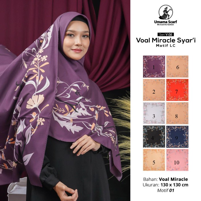 Jilbab VOAL MIRACLE SYAR'I MOTIF by Umama Scarf Seri V.02 Motif 1 - 2