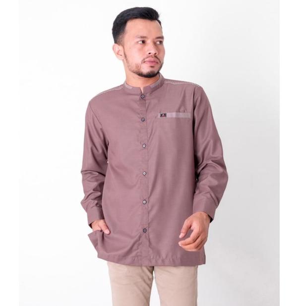 BOOMING ANR Fadillah03- Atasan Muslim pria Kemeja koko Lengan Panjang Dusty purple