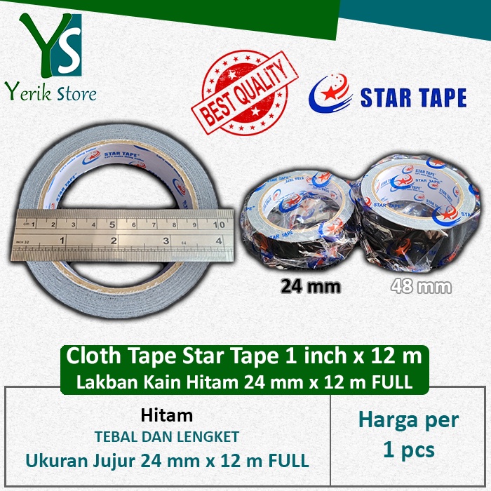 

Cloth Tape Hitam 1 inch x 12 m FULL (24 mm x 12 m) LAKBAN KAIN