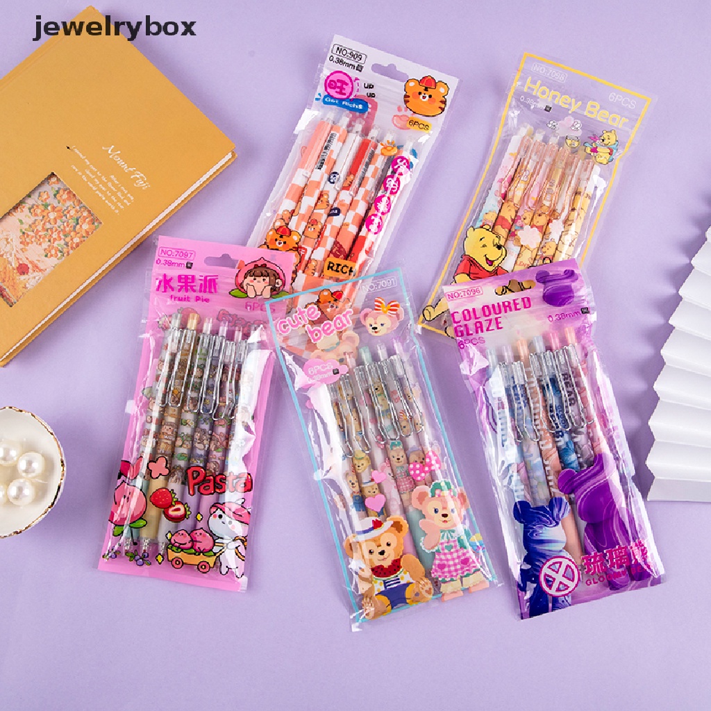 [jewelrybox] 6 Pcs Pena Netral Anime Kartun Lucu Alat Tulis Perlengkapan Sekolah Gel Pena Mainan Kantor Gadis Hadiah Ujian Siswa Wrig Stationery Hadiah Butik