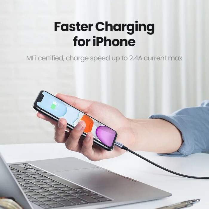 UGREEN Kabel Data Iphone MFI Usb To Lightning 2.4A Fast Charging Ipad