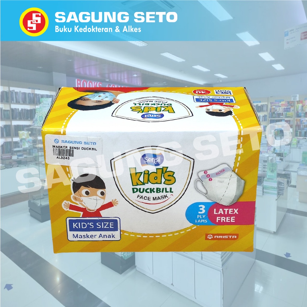 MASKER SENSI DUCKBILL ANAK 3PLY ISI 40PCS-BOX ( warna putih polos )