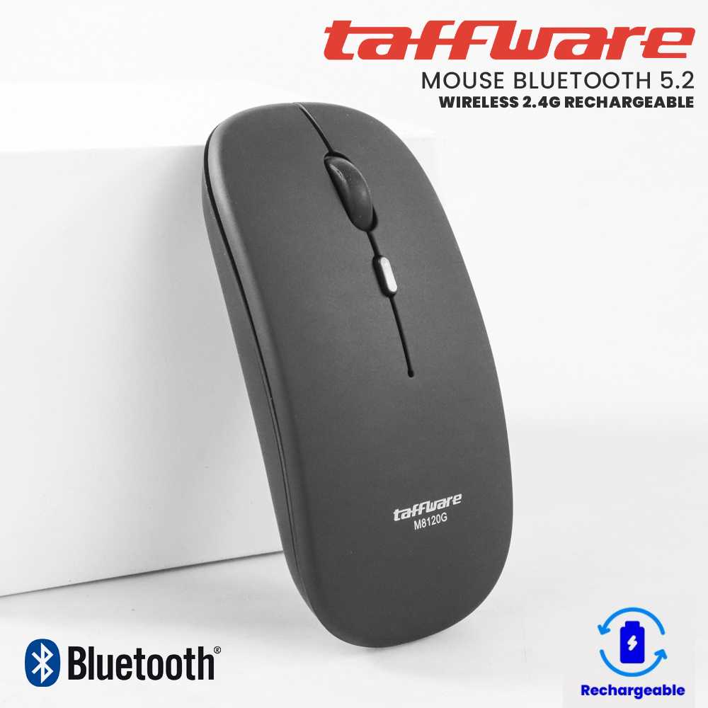 TAFFWARE Mouse Wireless Rechargeable 2.4G dengan Koneksi Bluetooth 5.2