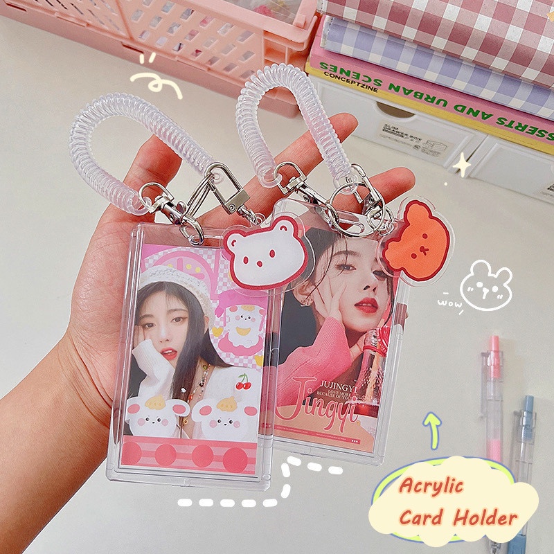 3inch Kpop Acrylic Photocard Holder Album Photo Card Holder Gadis Kartu Bus ID Holder Siswa Liontin Gantungan Kunci